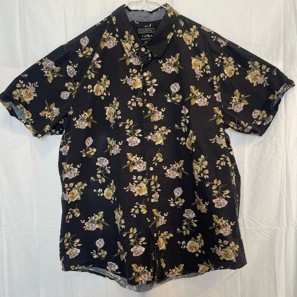 Coastal Clothing floral short-sleeve button-down shirt, Size XL